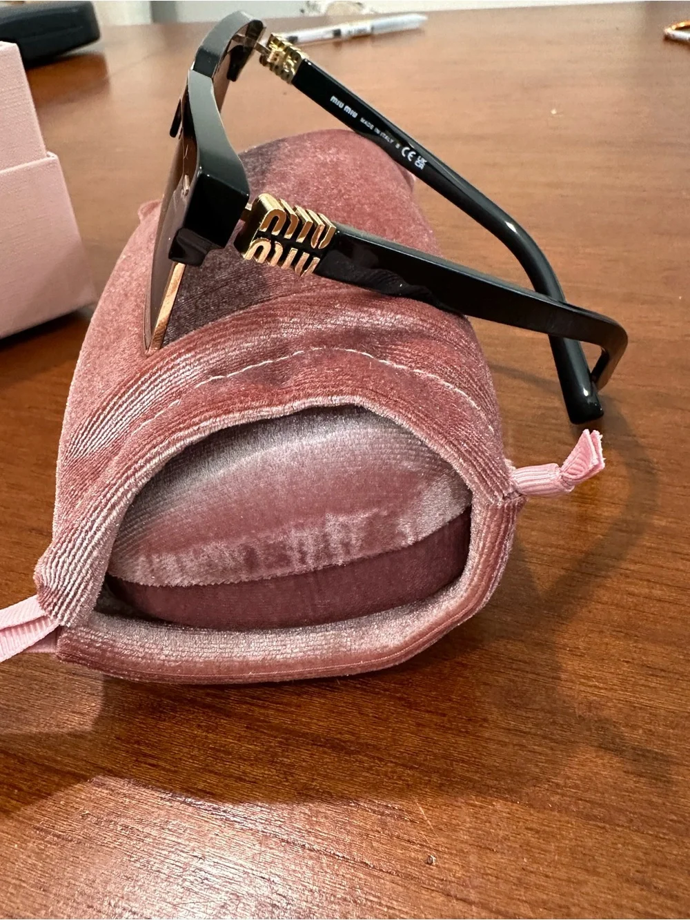 Miu Miu Black Sunglasses with Pink Case